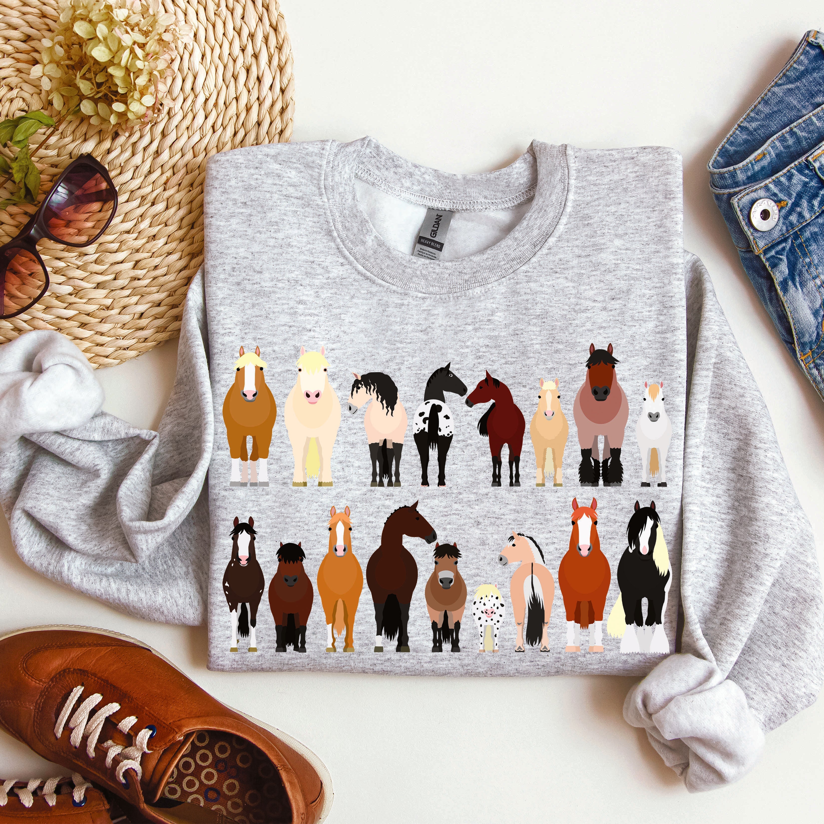 Horse Breeds Farm Animal Lover Equine Enthusiast Graphic Illustration Edition Collection Sweatshirt