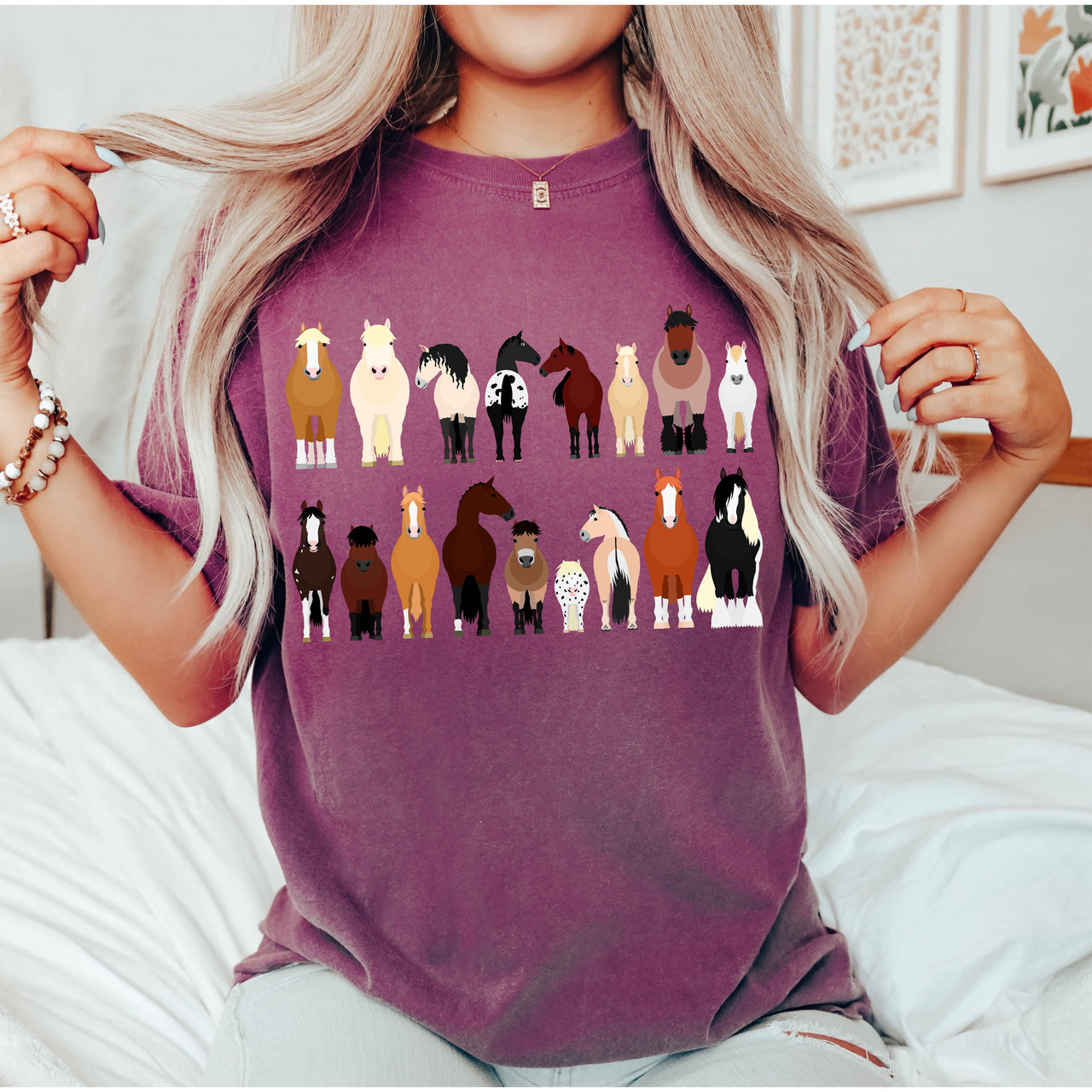 Horse Lovers Illustration Of Various Horse Breeds And Farm Animals Comfort Colors Tee