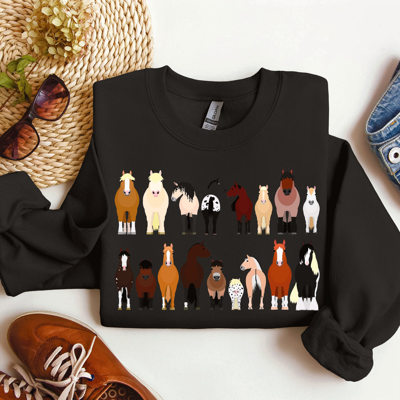 Horse Breeds Farm Animal Lover Equine Enthusiast Graphic Illustration Edition Collection Sweatshirt