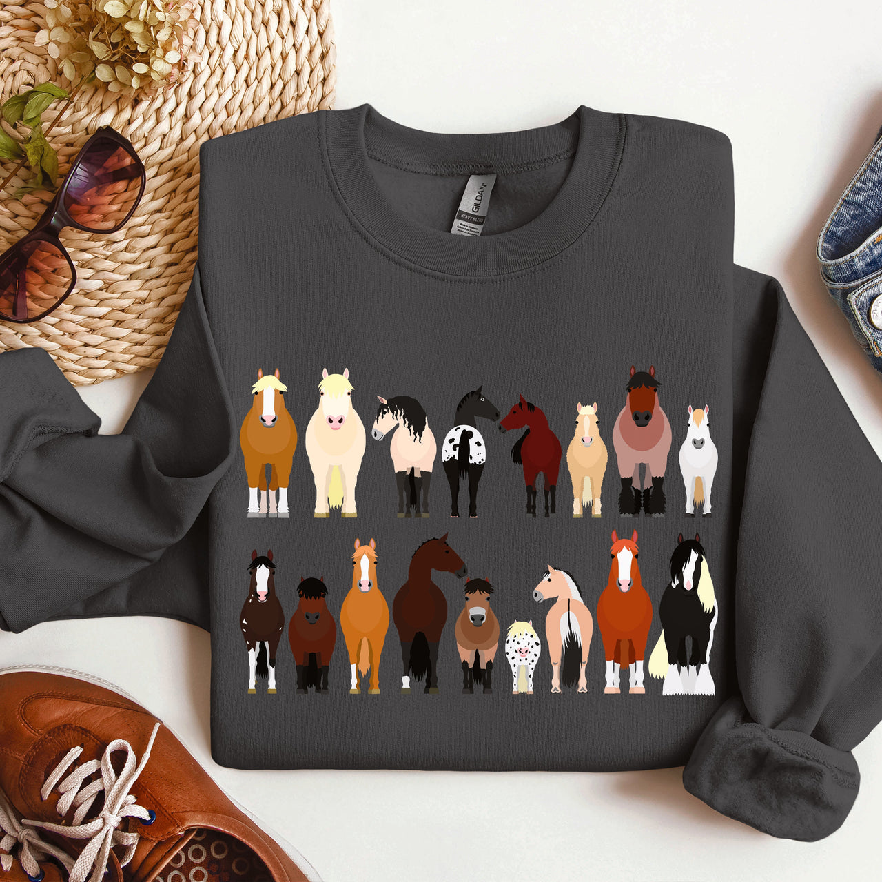 Horse Breeds Farm Animal Lover Equine Enthusiast Graphic Illustration Edition Collection Sweatshirt