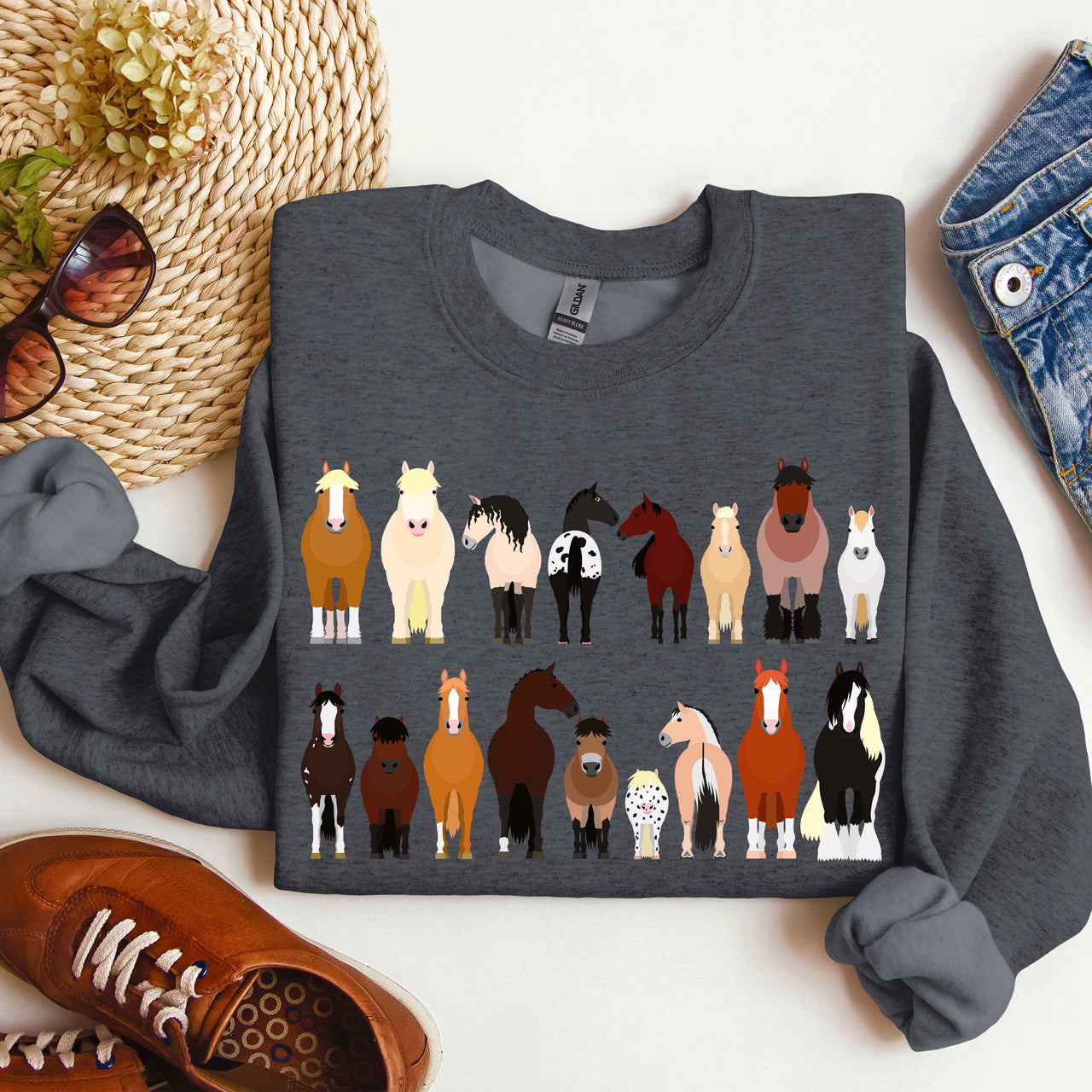 Horse Breeds Farm Animal Lover Equine Enthusiast Graphic Illustration Edition Collection Sweatshirt