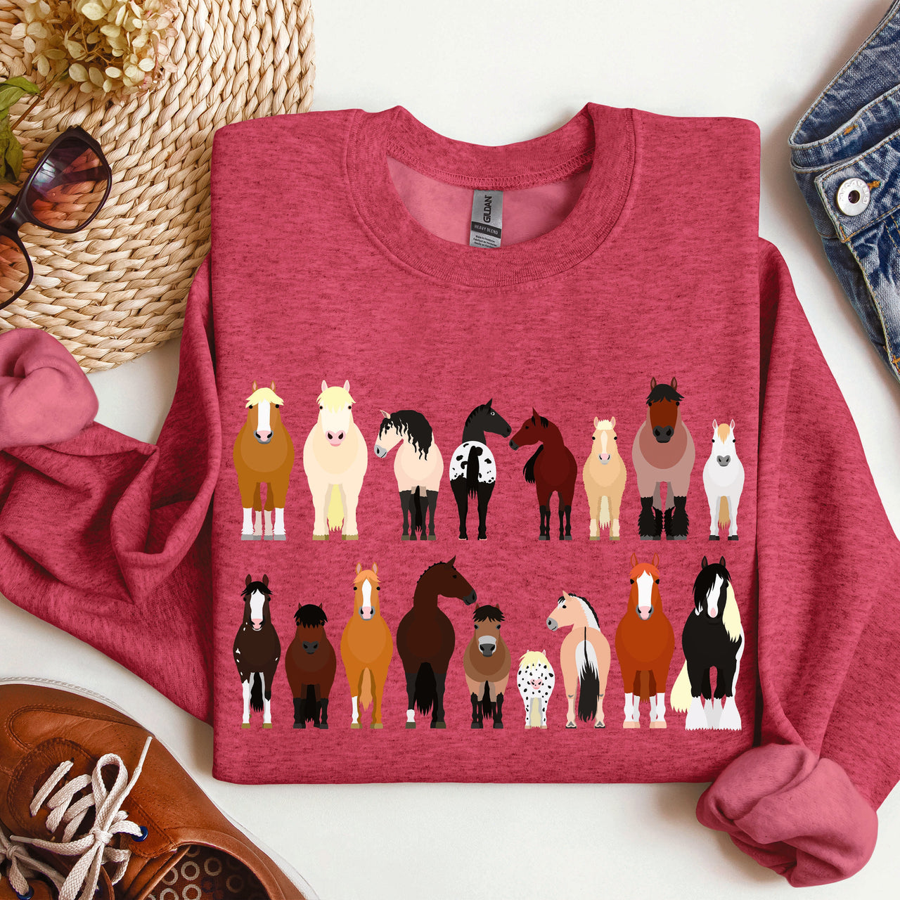 Horse Breeds Farm Animal Lover Equine Enthusiast Graphic Illustration Edition Collection Sweatshirt