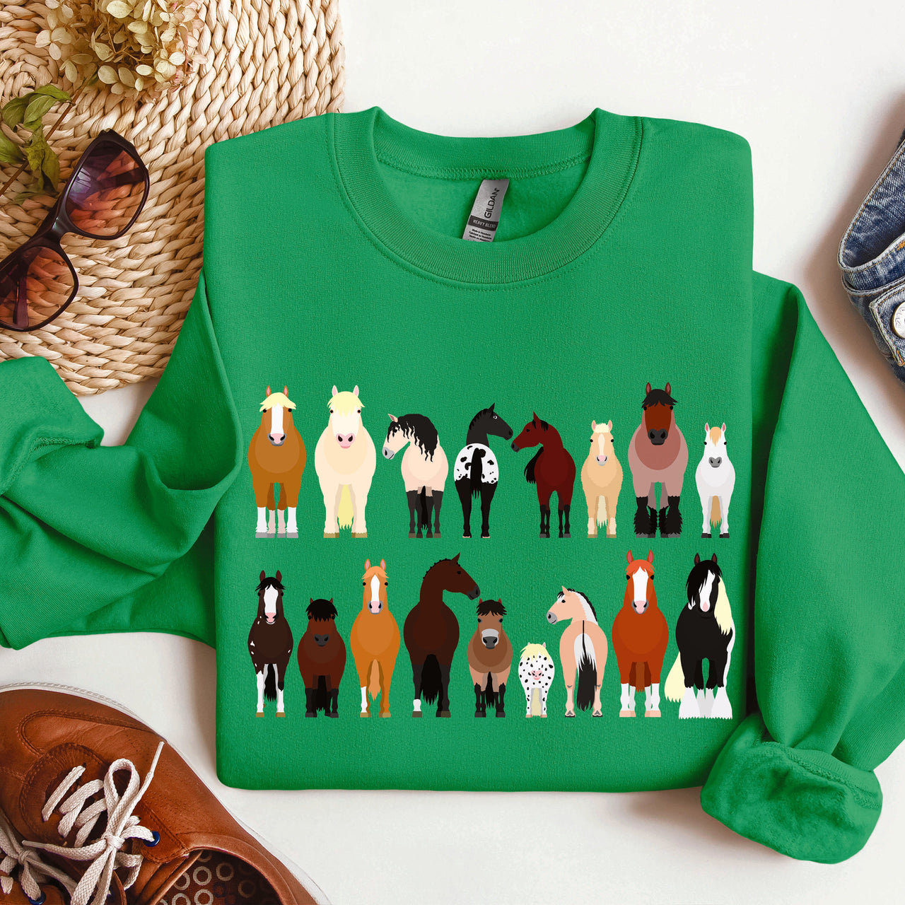 Horse Breeds Farm Animal Lover Equine Enthusiast Graphic Illustration Edition Collection Sweatshirt