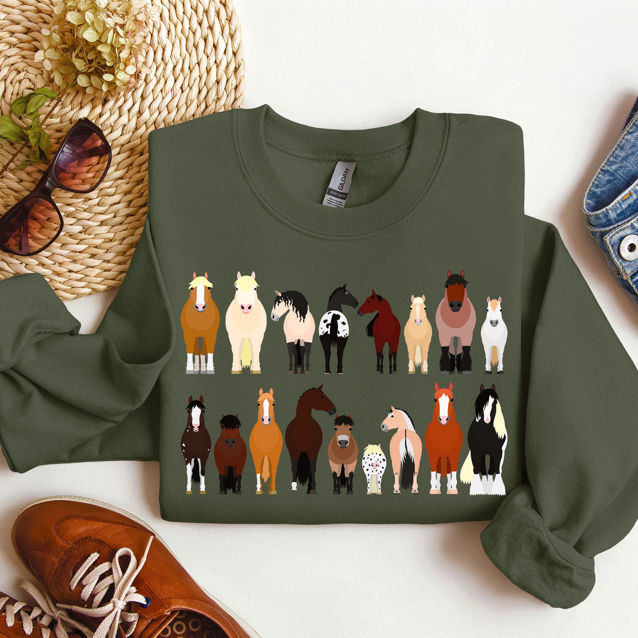 Horse Breeds Farm Animal Lover Equine Enthusiast Graphic Illustration Edition Collection Sweatshirt
