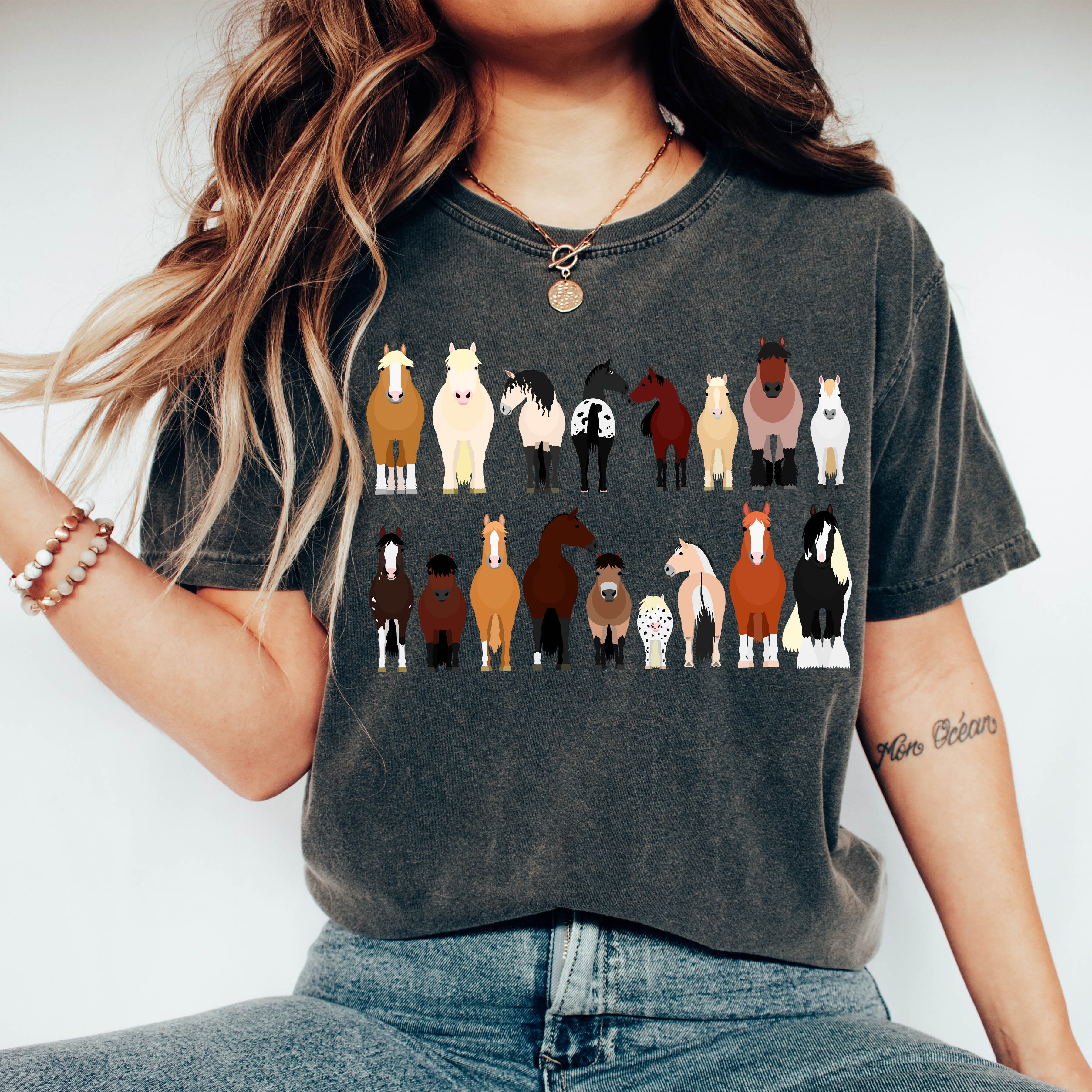 Horse Lovers Illustration Of Various Horse Breeds And Farm Animals Comfort Colors Tee