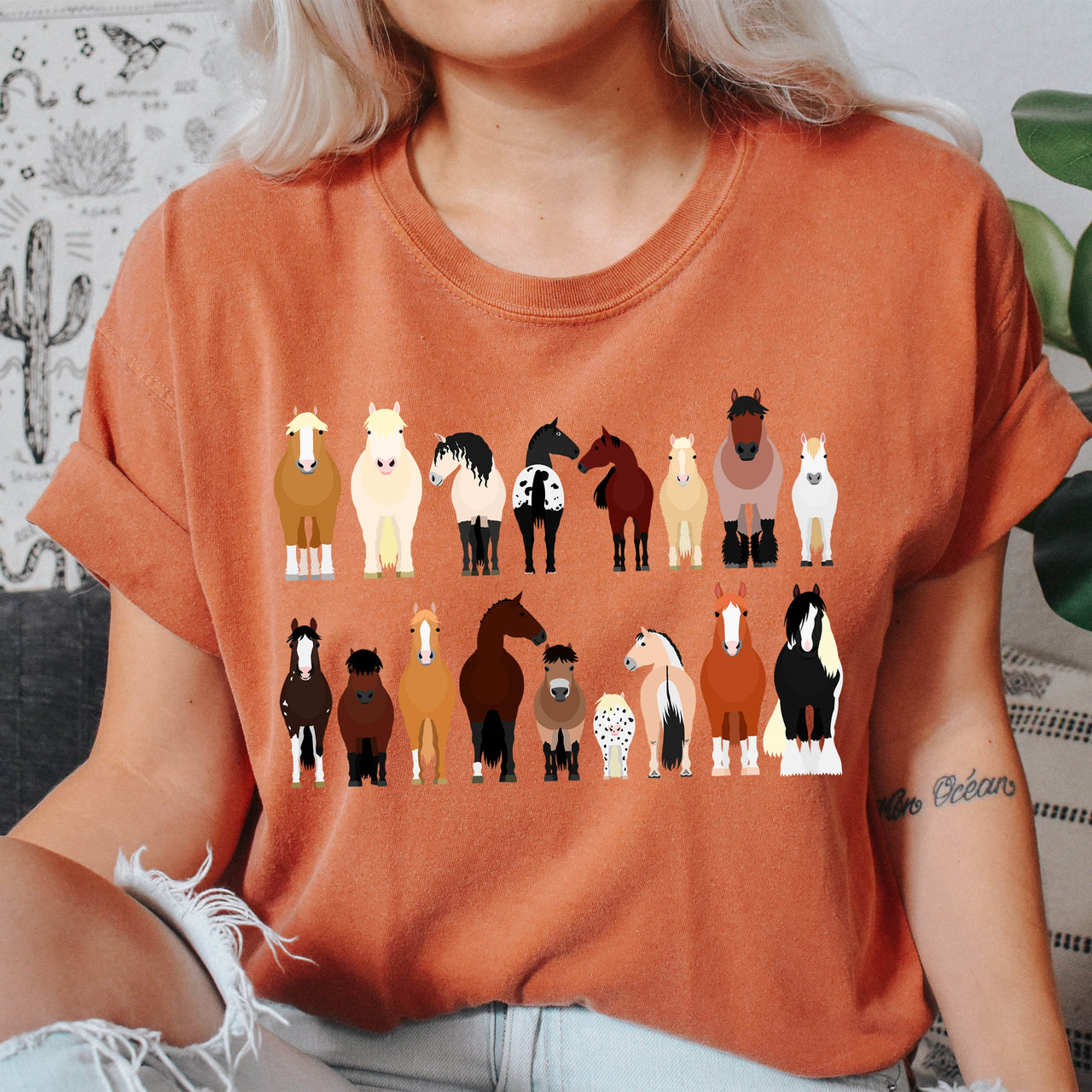 Horse Lovers Illustration Of Various Horse Breeds And Farm Animals Comfort Colors Tee