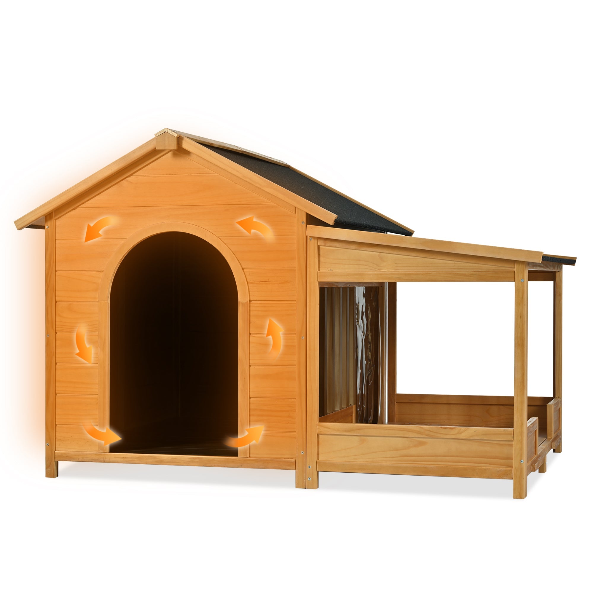 60.2' Large Outdoor Dog House with Insulated Liner for Winter Waterproof Dog Kennel for Medium & Large Dogs, Dog House with Porch and Asphalt Roof and Elevated Floor, Nature