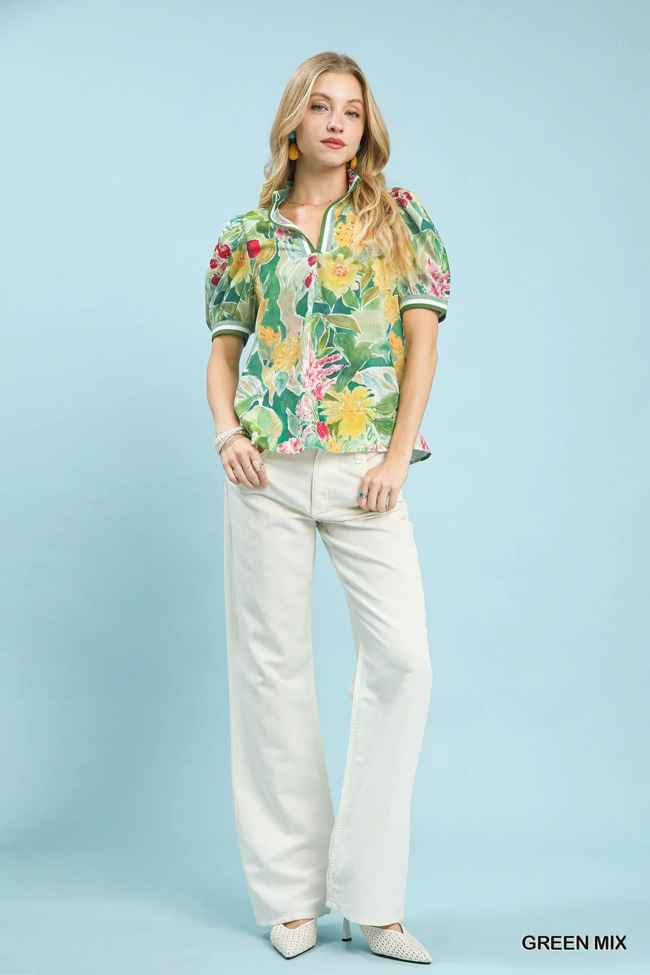 Umgee Jacquard Bloomscape Print Top