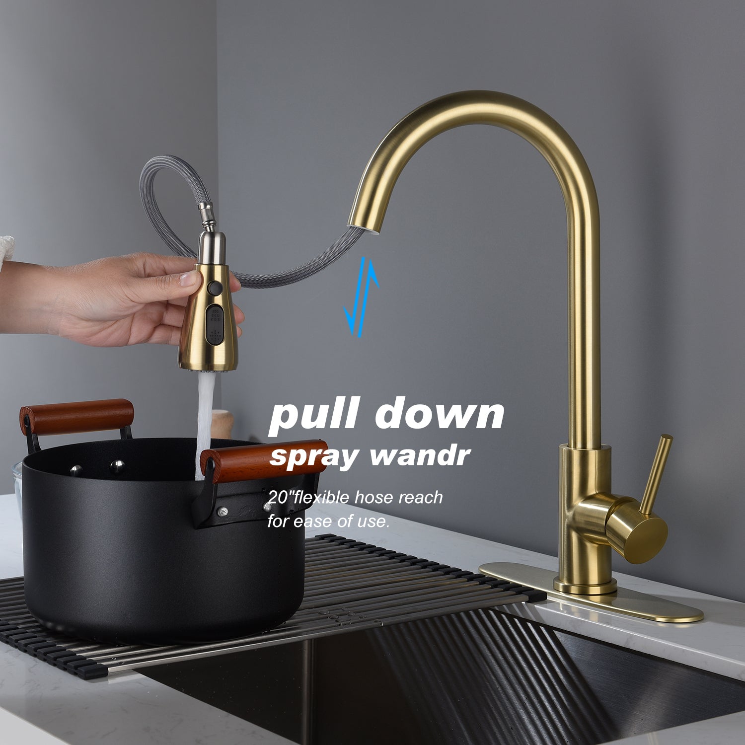 Single Handle Stainless Steel Kitchen Sink Faucet with Pull Down Sprayer
