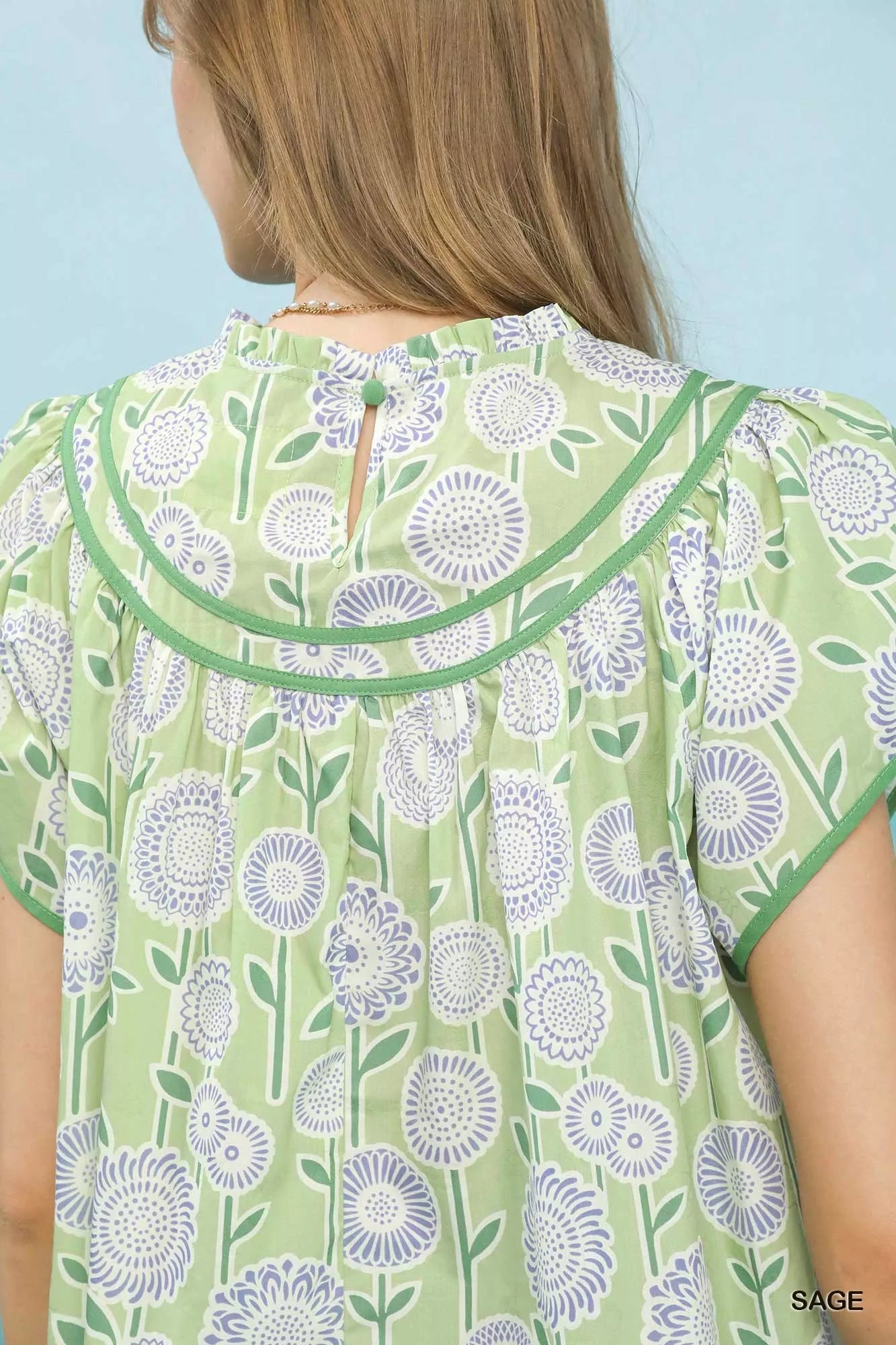 Umgee Retro Floral Smocked Babydoll Blouse