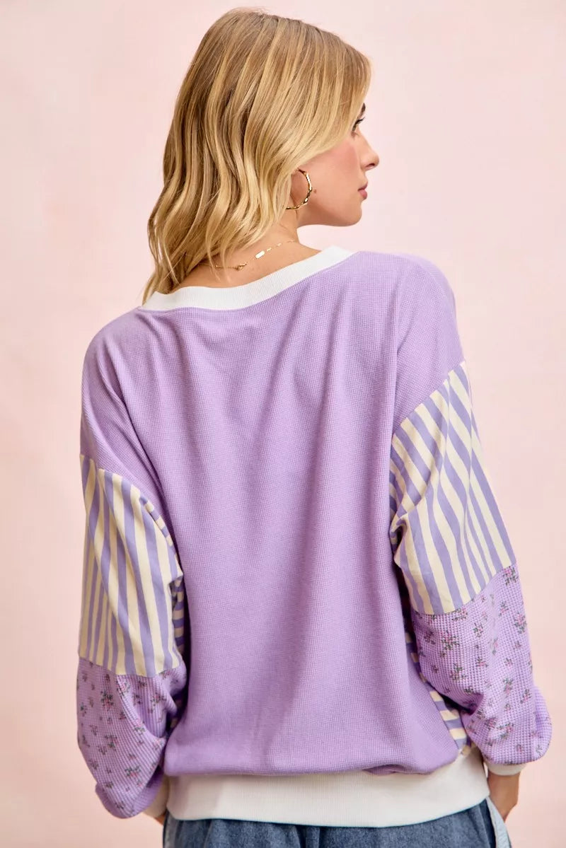 BiBi Mix and Match Sweatshirt with Floral Sleeve Striped