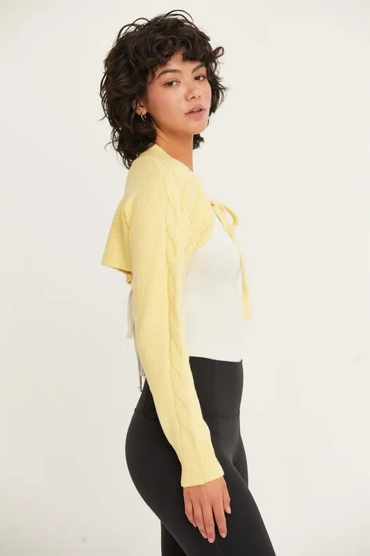HYFVE Cable-Knit Tie-Front Shrug