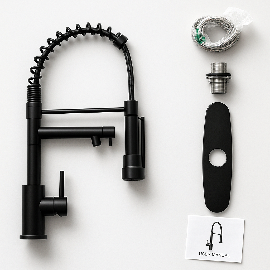 Kitchen Faucet with Pull Down Sprayer, Touch On Single Handle 2- Function Stainless Steel Spring Neck, Single Hole Installation for Residential, Commercial, RV, Bar & More, Matte Black