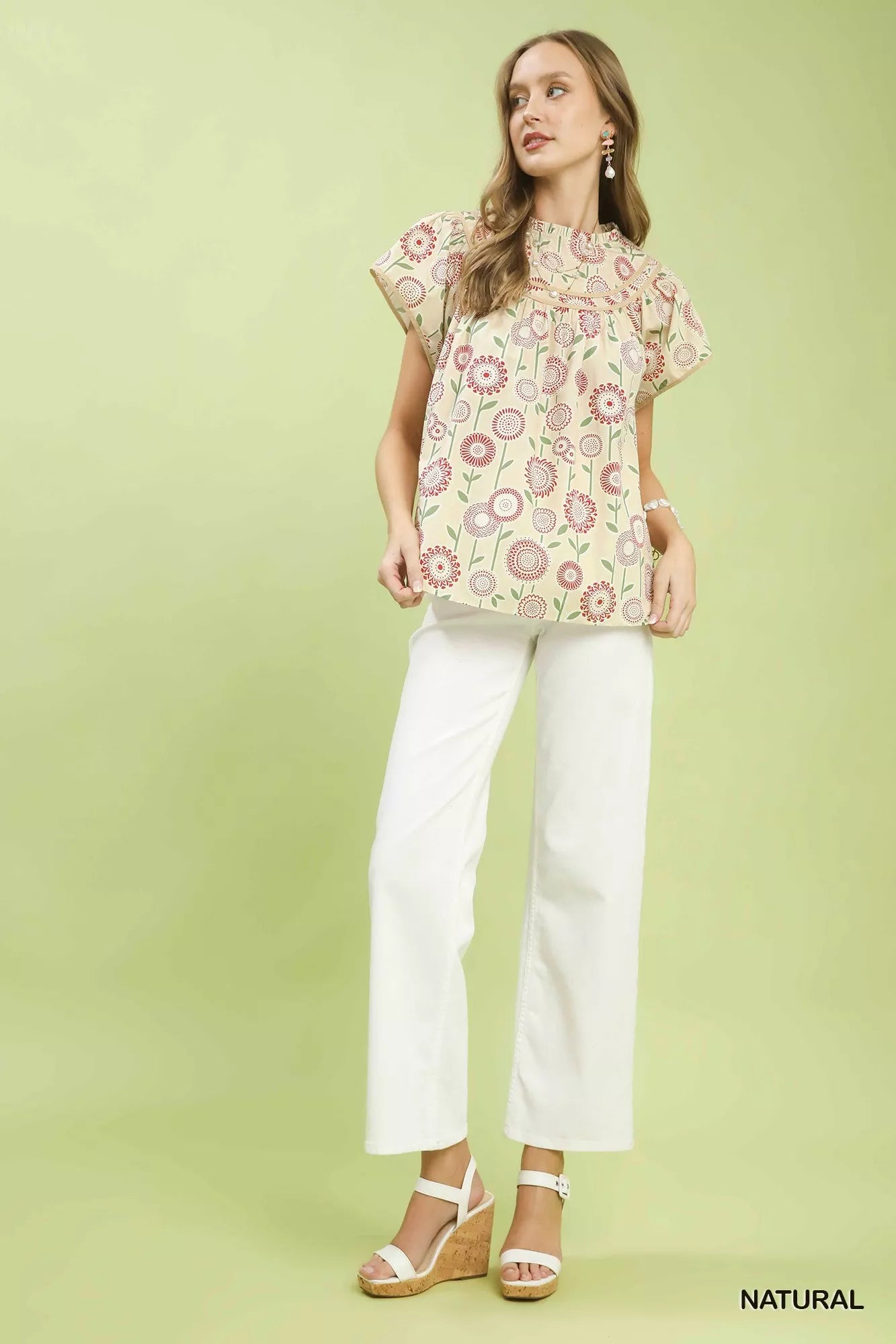 Umgee Retro Floral Smocked Babydoll Blouse
