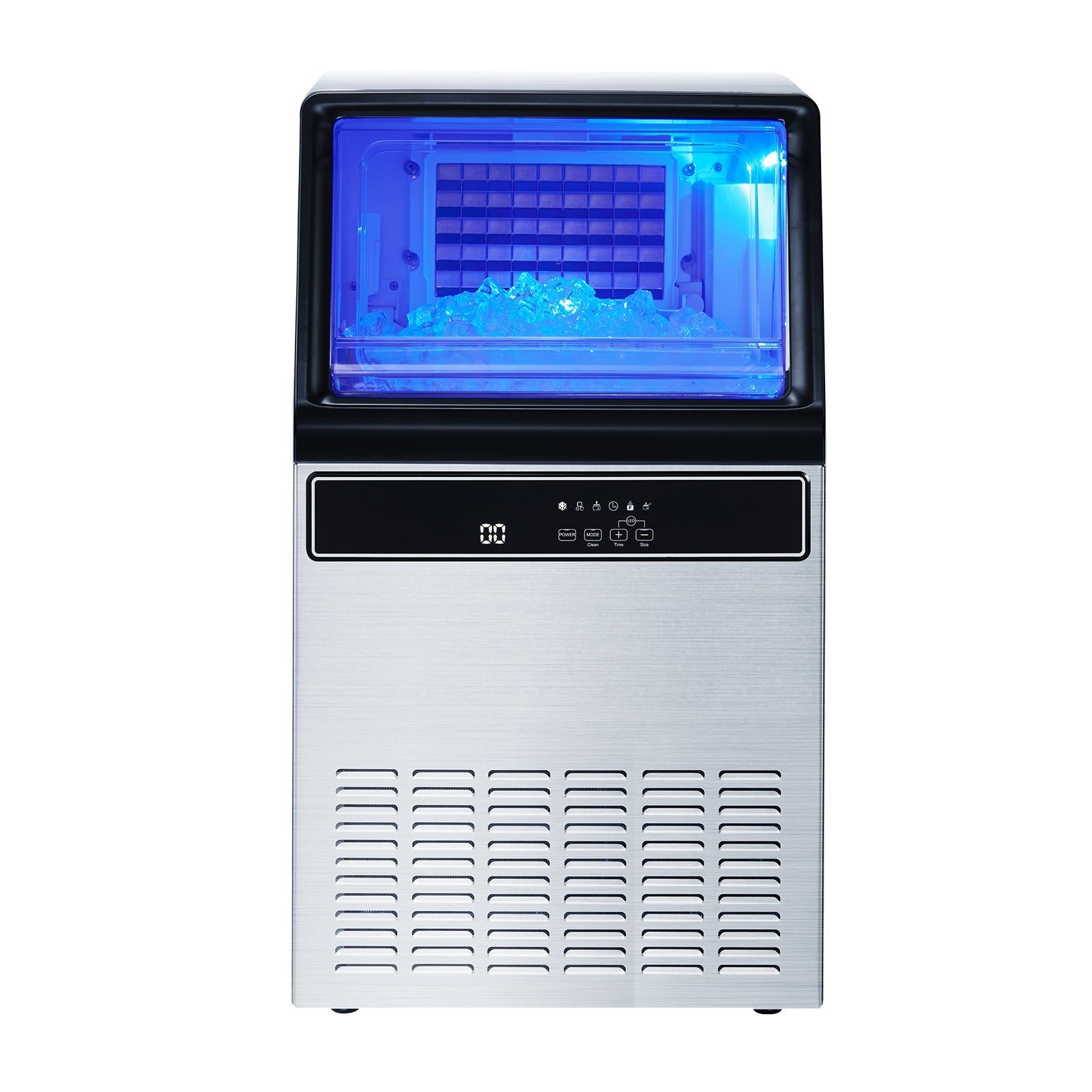 Commercial Ice Maker Machine, 130Lbs/24H with 33Lbs Storage, 45 Cubes per Cycle, Stainless Steel Freestanding & Under Counter Ice Maker with LED Display & Self-Cleaning, for Home Bar Restaurant