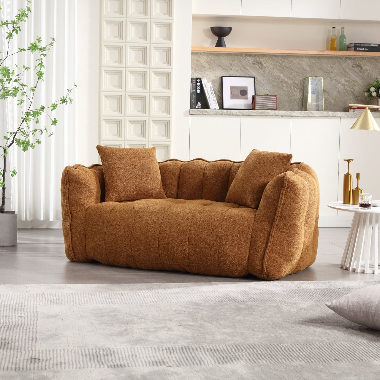 Cozy Beanbag Chair with High Resilience Foam Core for Two - Yellow Chenille, 66x35x25 inches