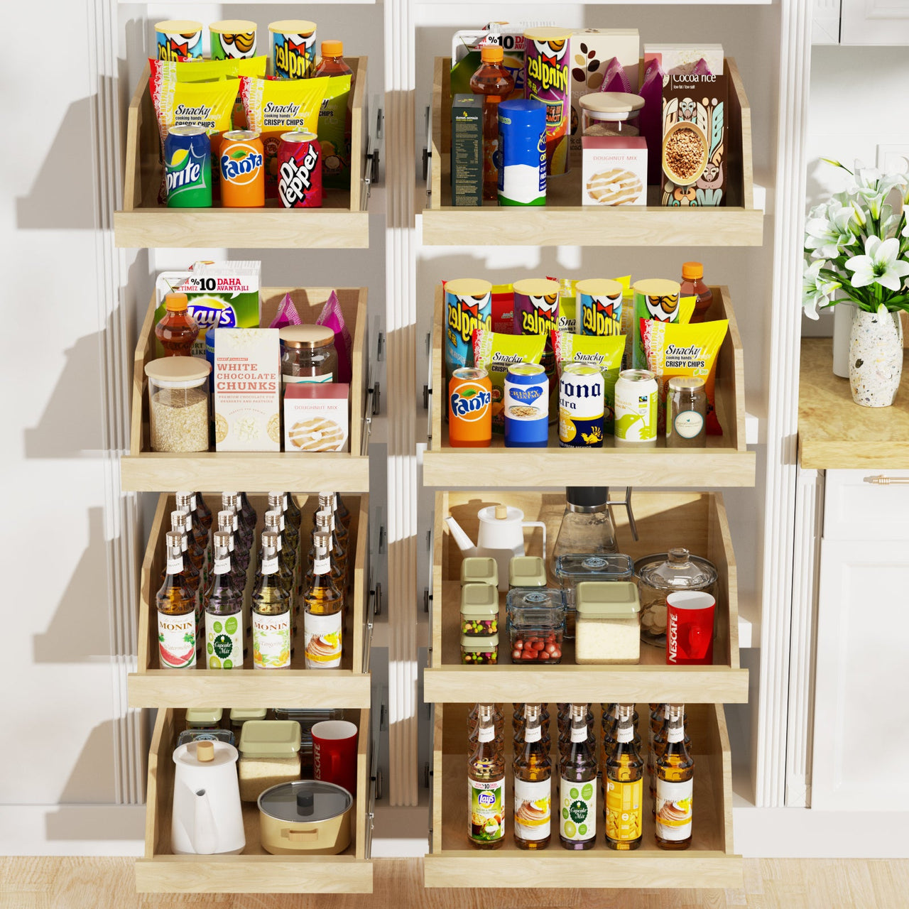 Pull Out Cabinet Organizer High Drawer 19½' W x 21' D Hard Close Wood Slide Out Shelves Cabinet Storage and Organizer with Full Extension Rail Slides Pull Out Drawer for Kitchens Cabinet Pantry