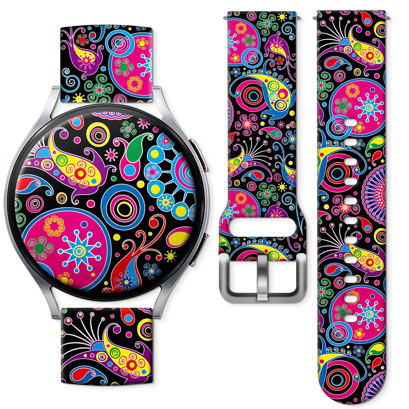 Sport Bands Compatible for Galaxy Watch 6 Band/Galaxy Watch 5/Galaxy Watch 4 Band Galaxy Watch 5 Pro/Galaxy Watch 3/Active 2 Watch 20mm Soft Silicone Sports Strap Women Men(Cute Boho Flower)