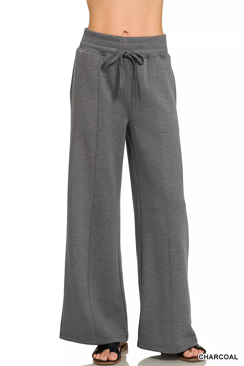 Zenana Scuba Collared Short Sleeve Pullover & Center Seam Pants Set
