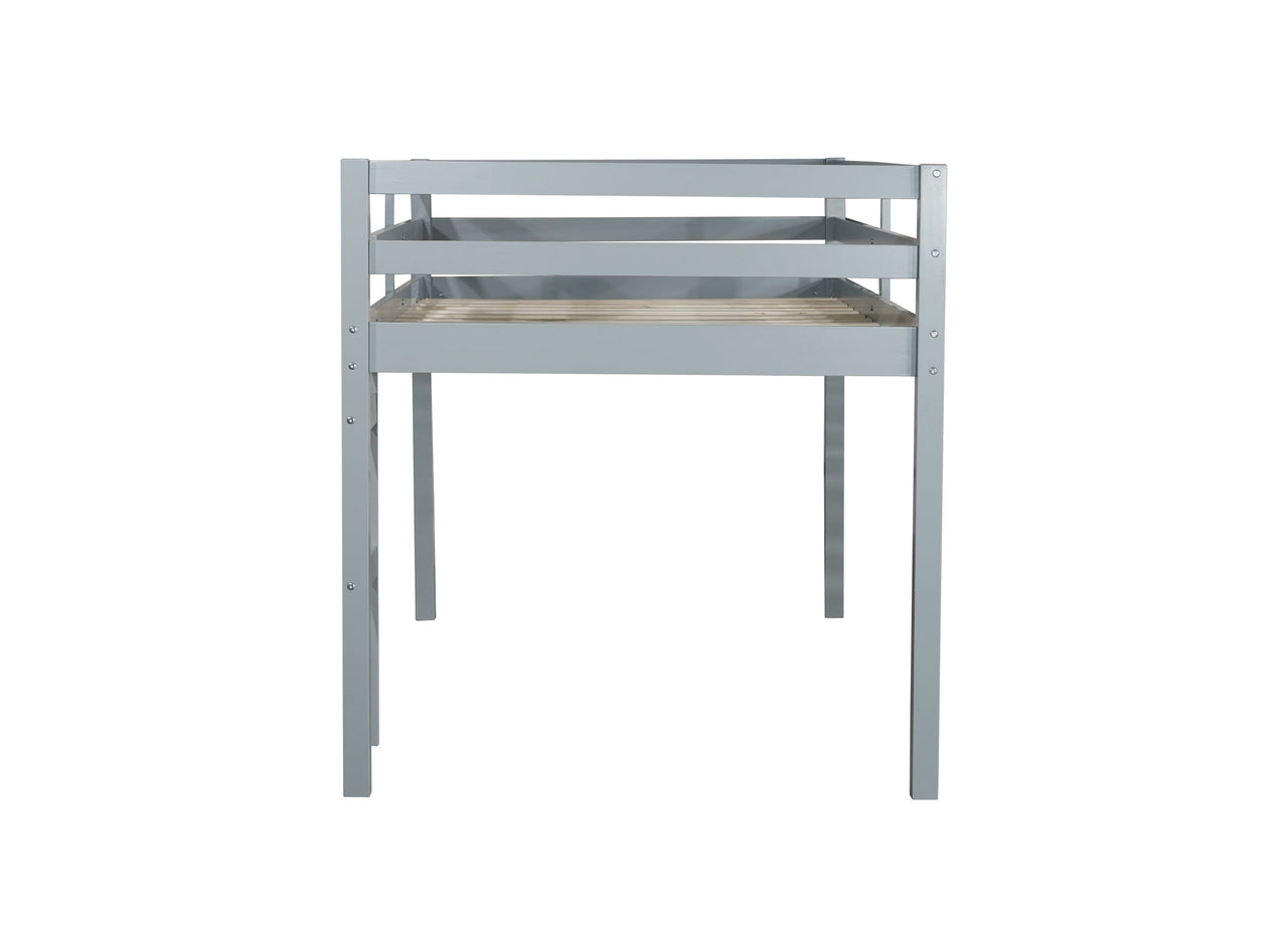 Solid Wooden, Rubber Wooden Twin Loft Bed with Ladder, Bed Platform of Strengthened Slats , Grey