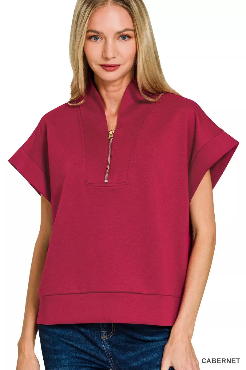 Zenana Scuba High Neck Half Zip Top