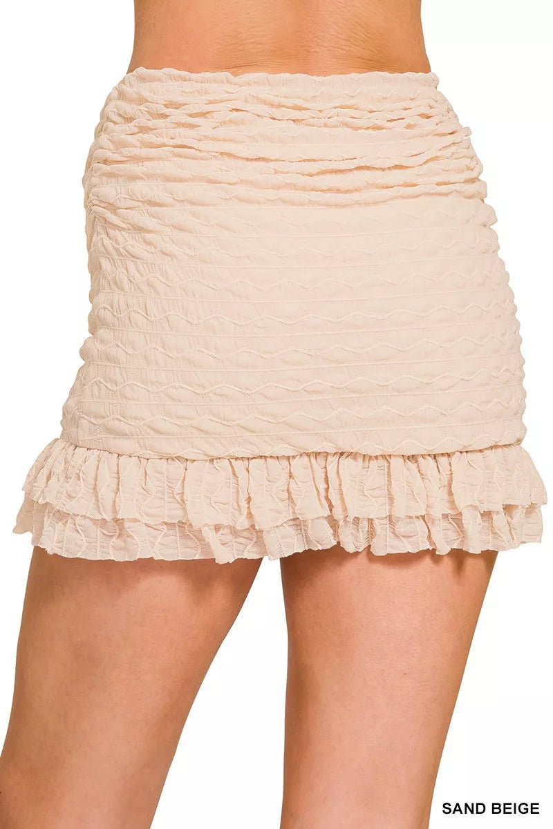 Zenana Ruched Mini Skirt with Built in Shorts