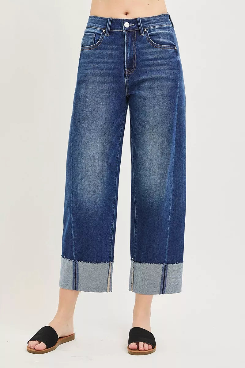 RISEN Full Size Slouchy Crop Barrel Cuffed Jeans Plus Size