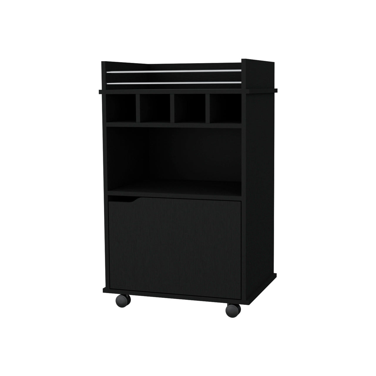 FM FURNITURE Crozier Bart Cart, with 1 shelf, 1 door and four built-in wine rack,black