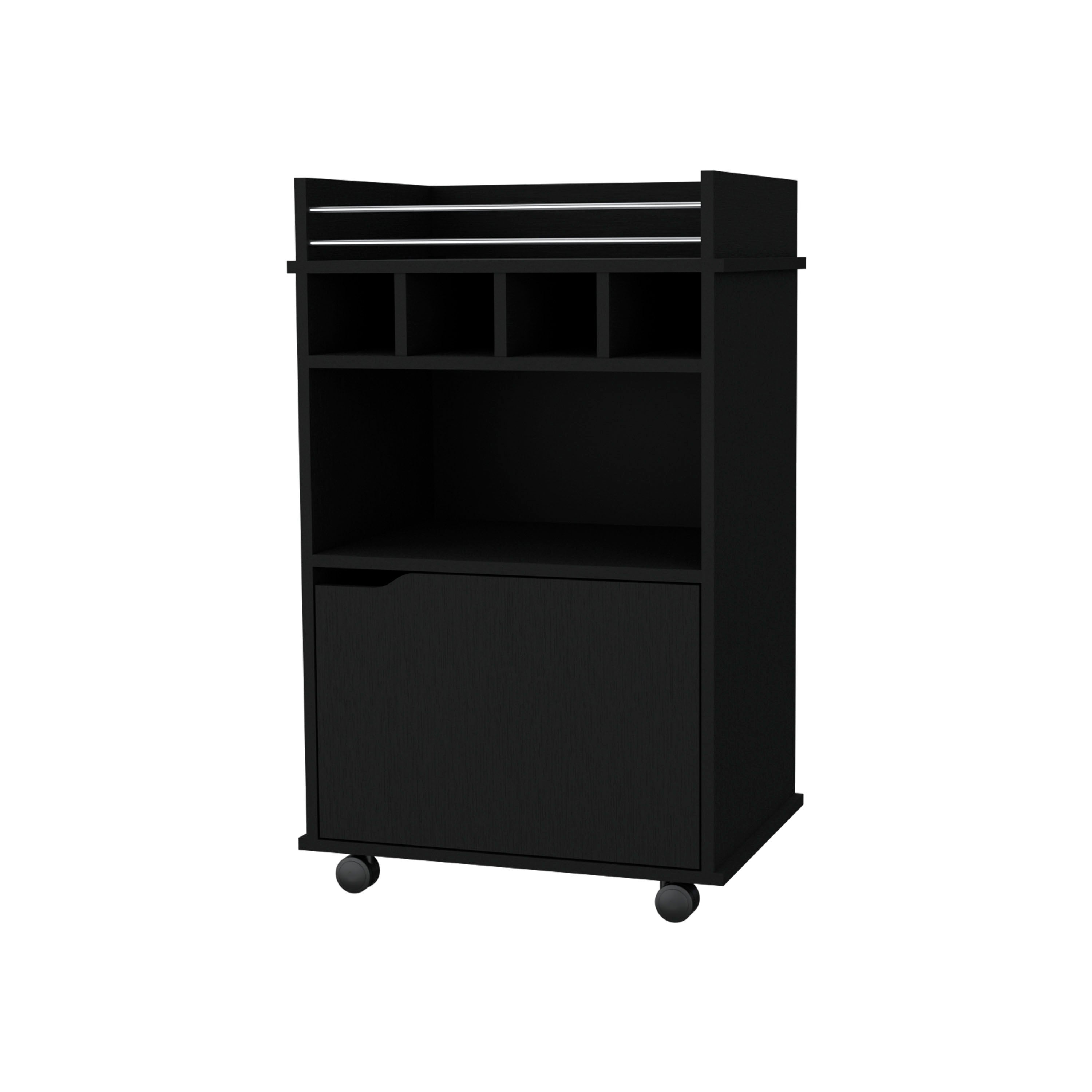 FM FURNITURE Crozier Bart Cart, with 1 shelf, 1 door and four built-in wine rack,black