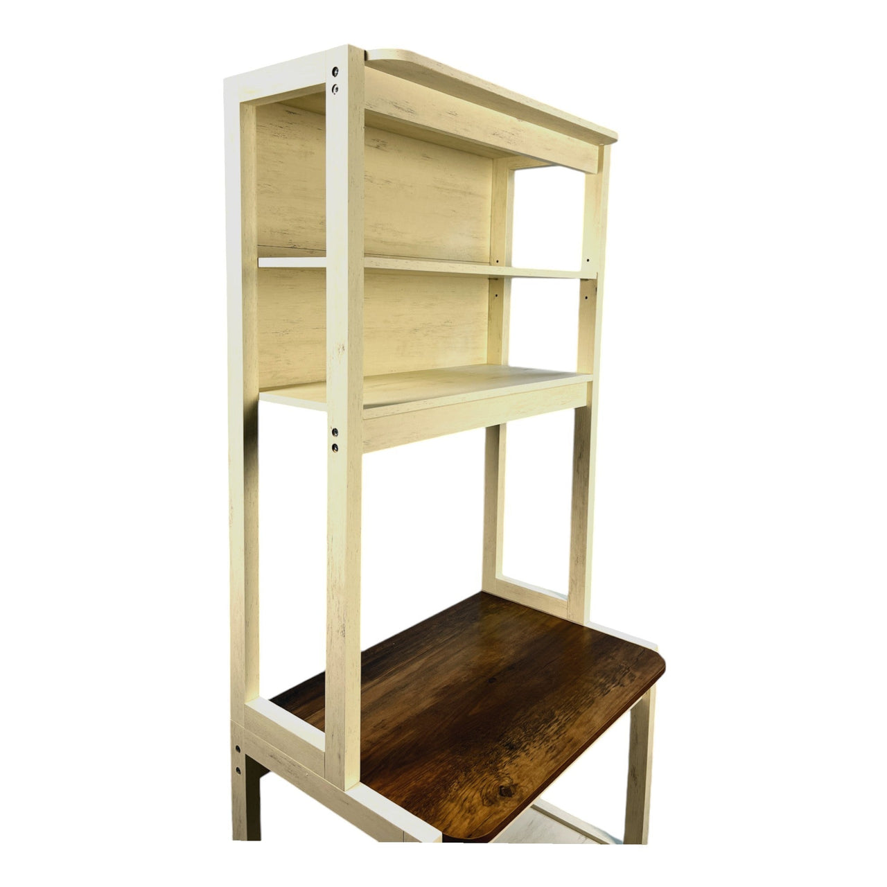 23.62' White and Rustic Brown color 5-Tier Bakers Rack for Kitchen with Storage, Coffee Bar, Kitchen Shelves,  Microwave Stand