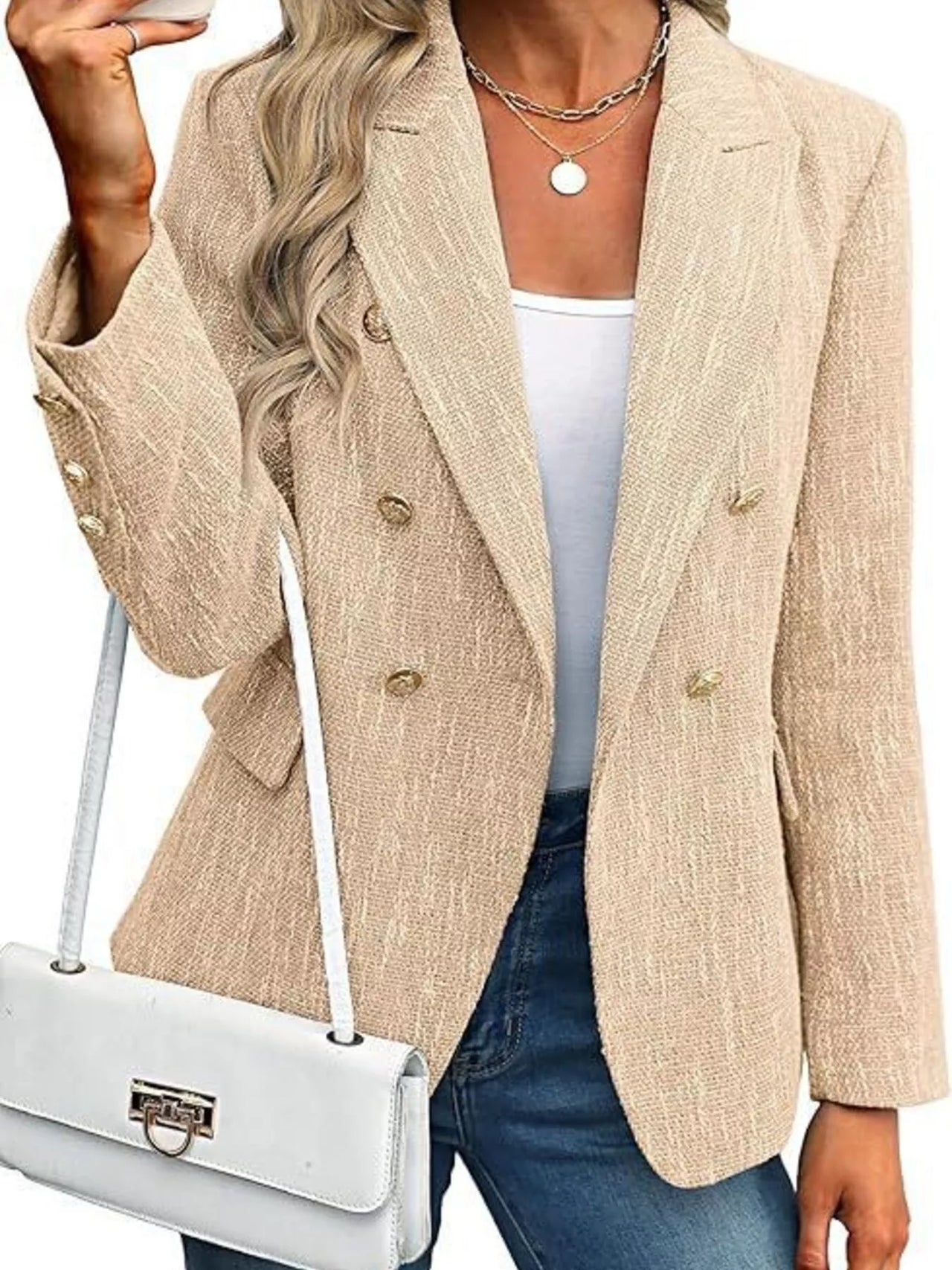 Double-Breasted Lapel Collar Blazer