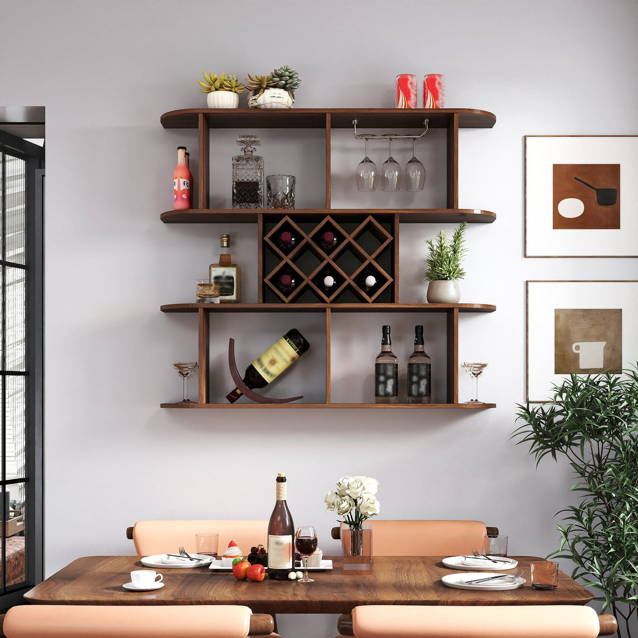 Large Wall Mounted 3 Tier  Rustic Bottle Wine Rack,Multifunctional Wooden Wall Mounted Wine Rack,Storage Rack with Wine Glass Holder,mounted wall Storage winerack Rack for Home Bar Dining Room Decor