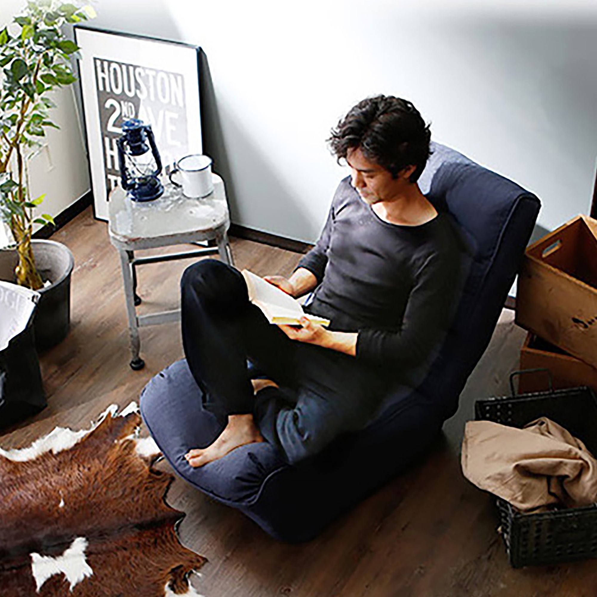 Single sofa reclining chair Japanese chair lazy sofa tatami balcony reclining chair leisure sofa adjustable chair,Navy