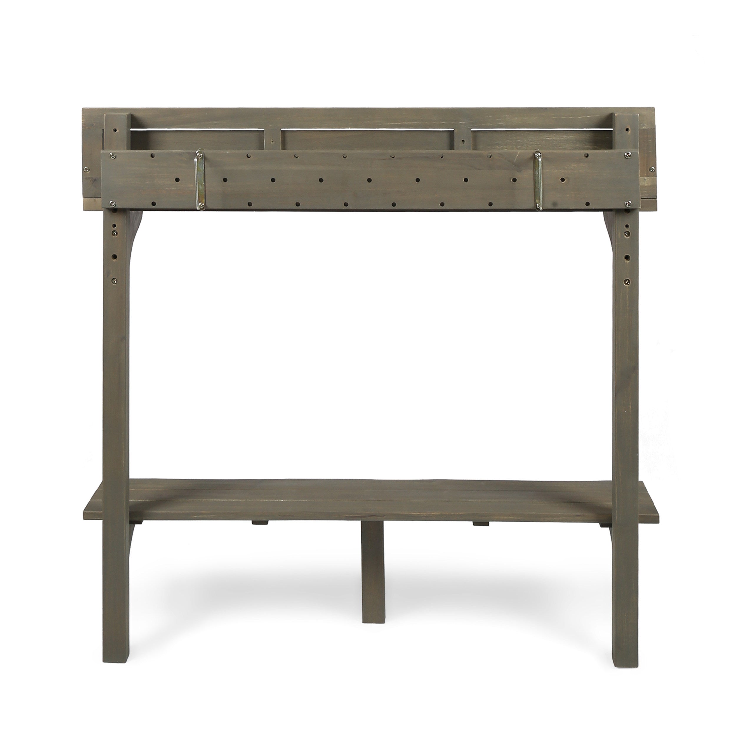3-Piece Balcony Bar Set with Bottom Shelf Table and 2 Stools, Grey Finish