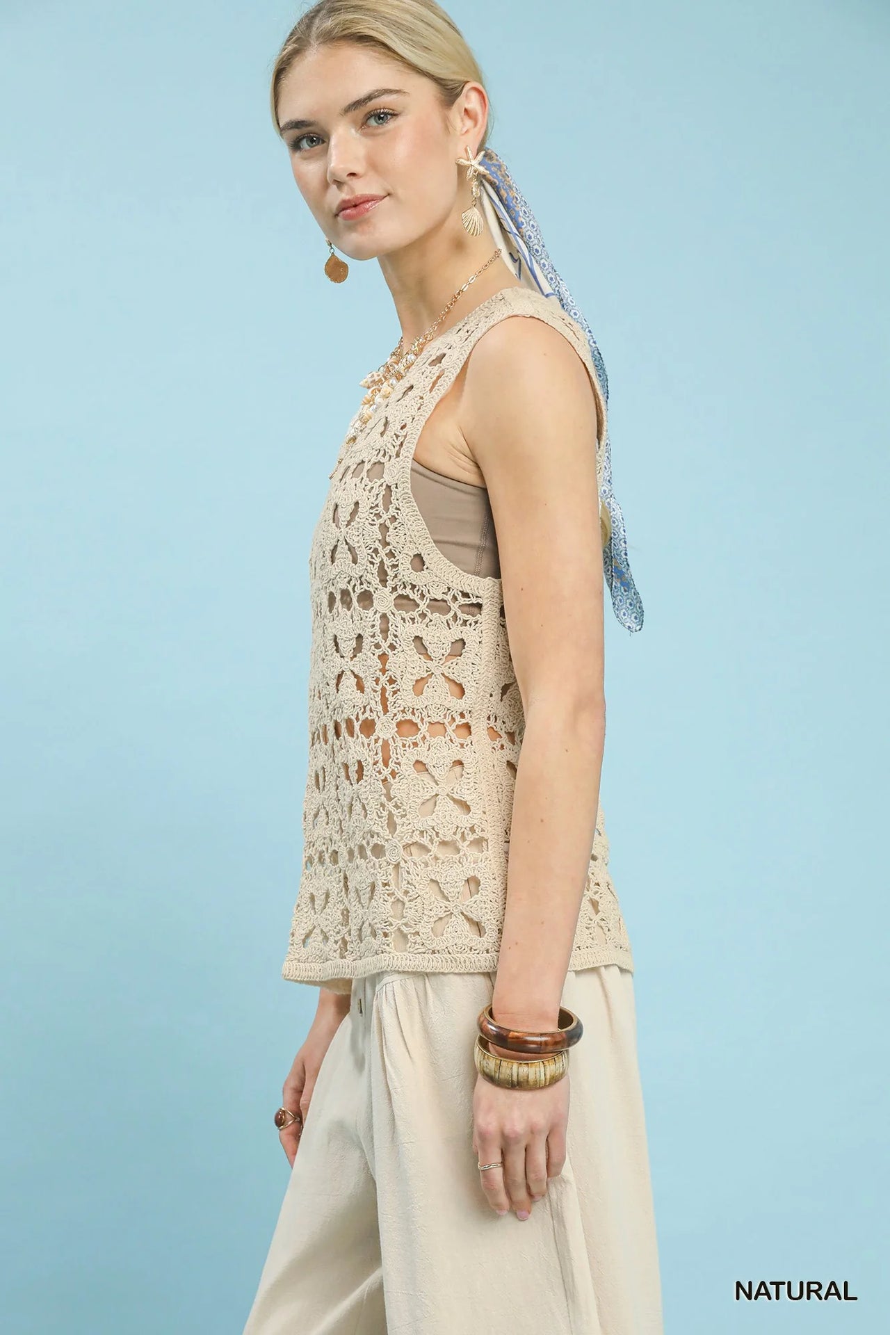 Umgee Crochet Flower Motif Sleeveless Tank Top