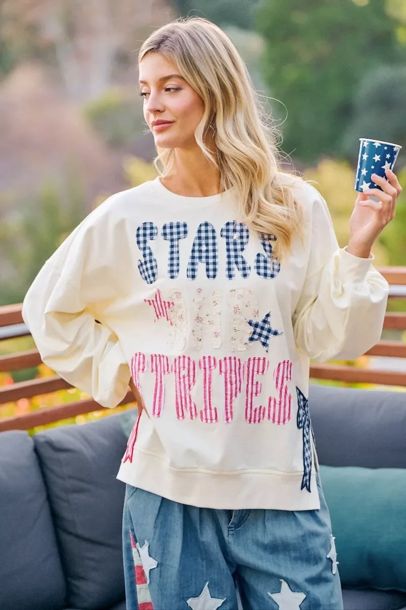 BiBi 4th Of July Stars And Stripes Patches Sweatshirt