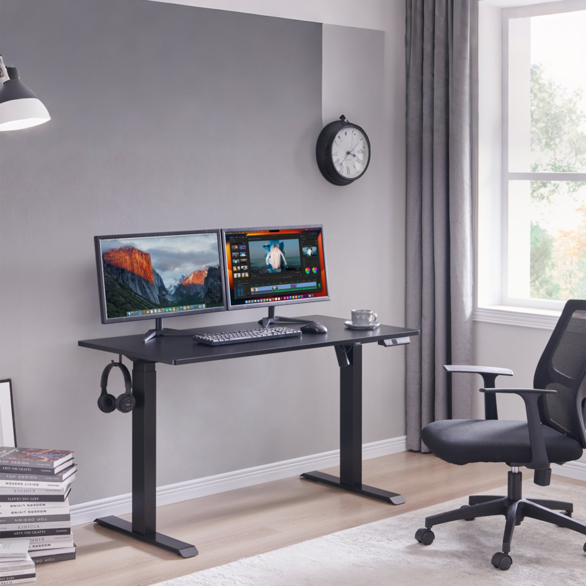 Electric Standing Desk, Adjustable Height Stand up Desk, 24x48 Inches Sit Stand Home Office Desk,Black Frame/Black Top