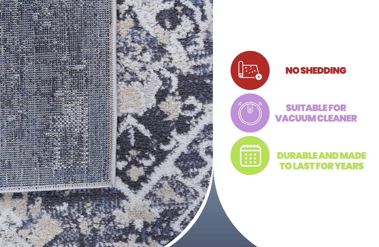 NAAR PAYAS Collection 5X7 Grey / Blue / Traditional Area Rug
