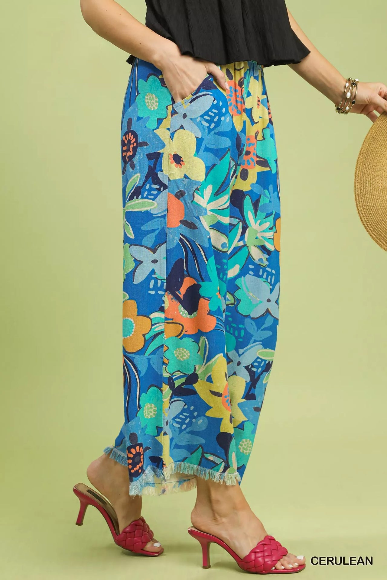 Umgee Floral Print Wide Leg Pants