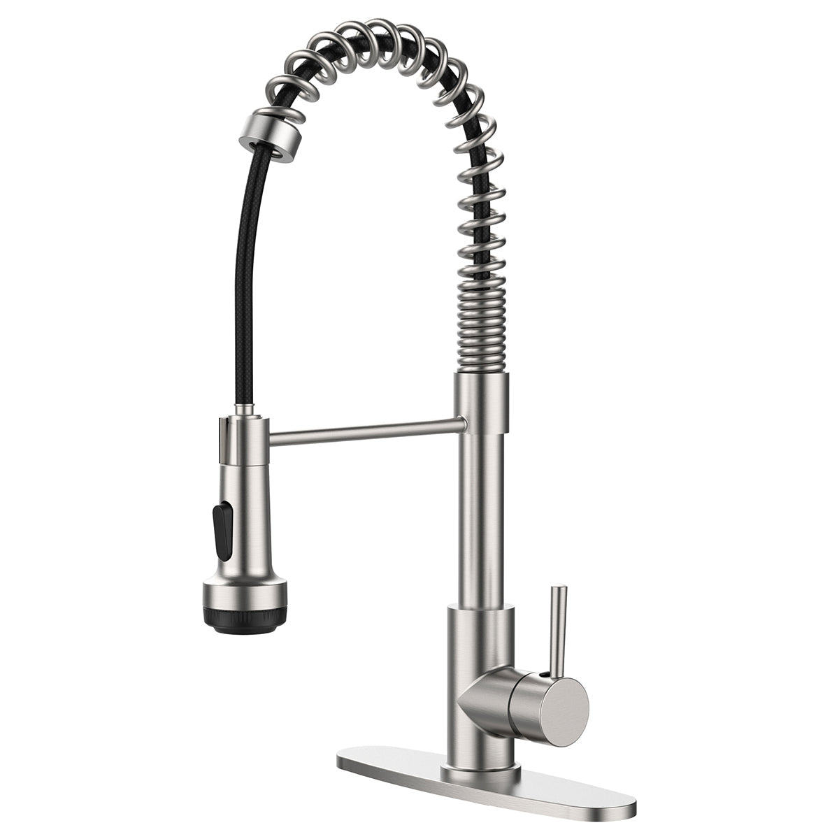 Kitchen Faucet with Pull Down Sprayer and 4 Spraying Modes Single Handle Commercial Spring Kitchen Sink Faucet Brushed Nickel 1 or 3 Hole