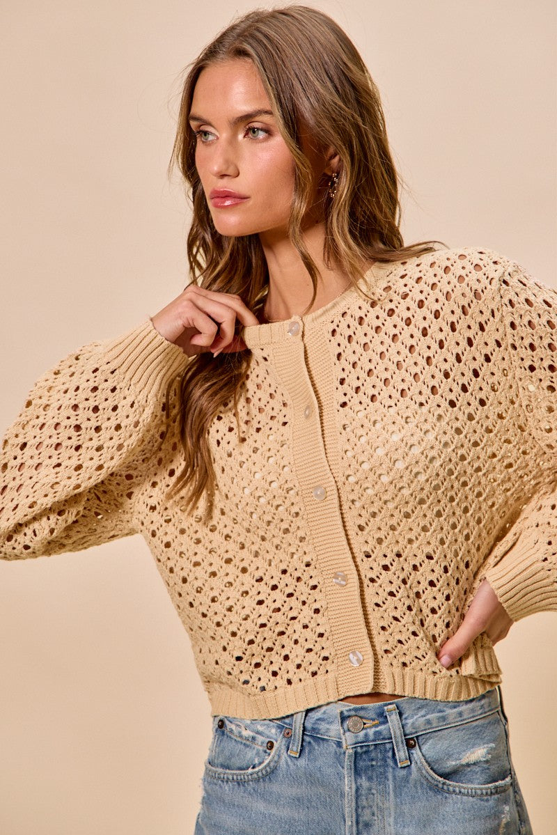 SO ME Open Knitted Button Down Cardigan Sweater Top