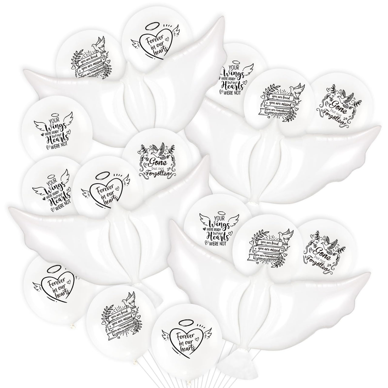 24pcs White Funeral Memorial Balloons with 4pcs White Dove Balloon Remembrance to Release in Sky for Happy Heavenly Birthday Anniversary Death In Memory of Life Funeral Party Supplies Decorations