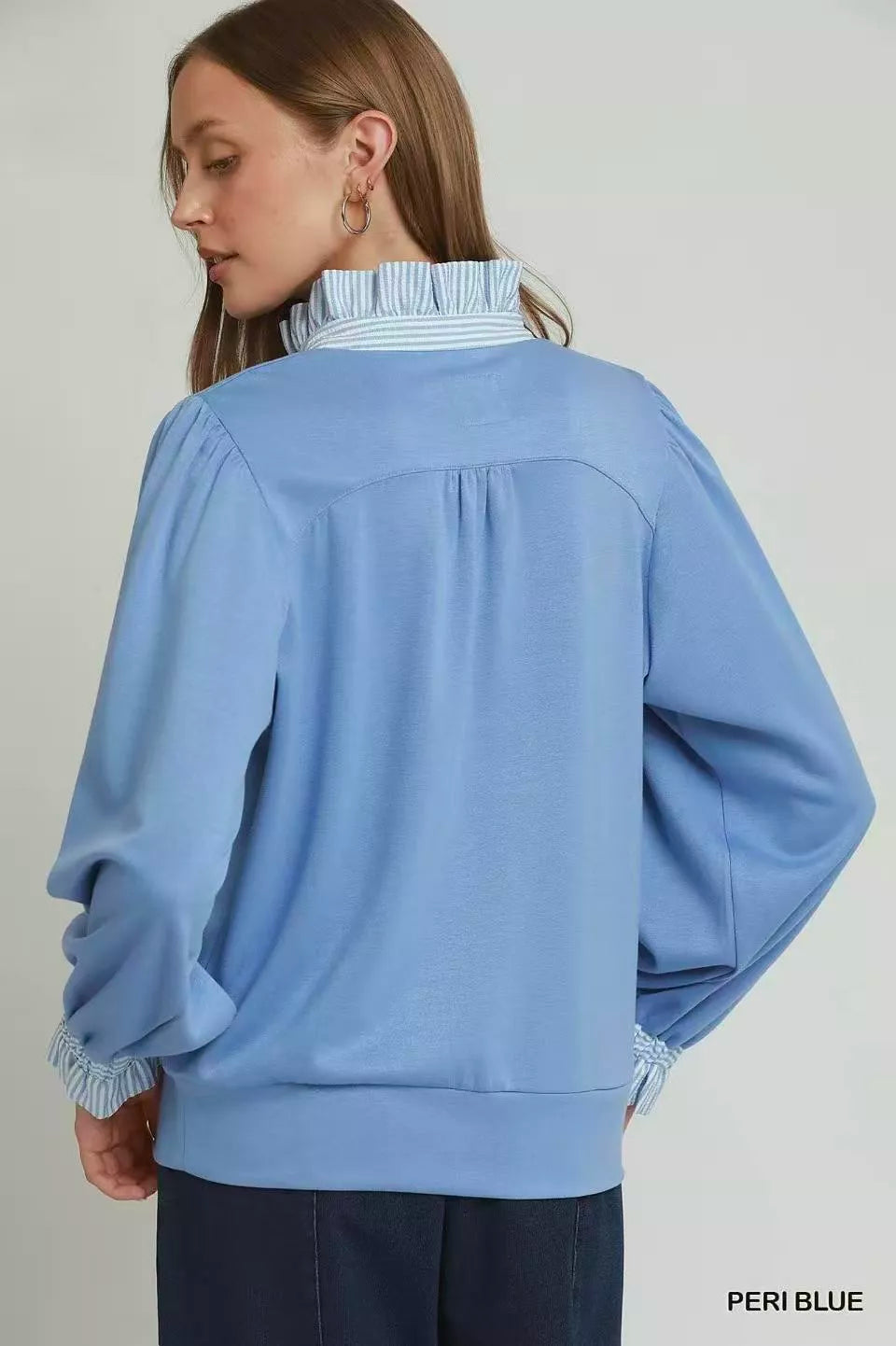 Umgee Stripe Ruffle Neck Long Sleeve Top