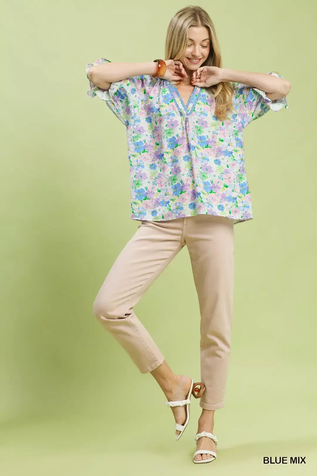 Umgee Mix Floral Print Ruffle Top
