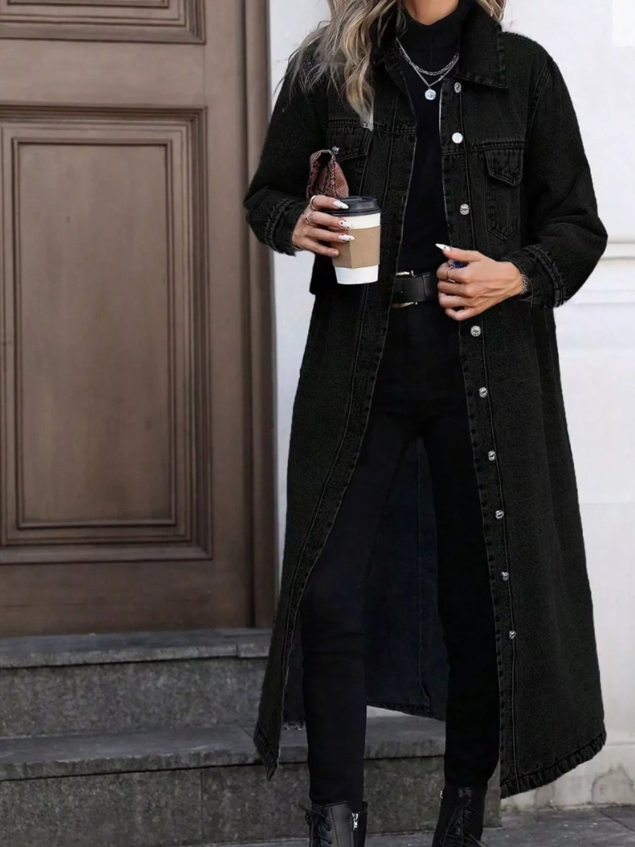 Longline Button-Front Denim Jacket
