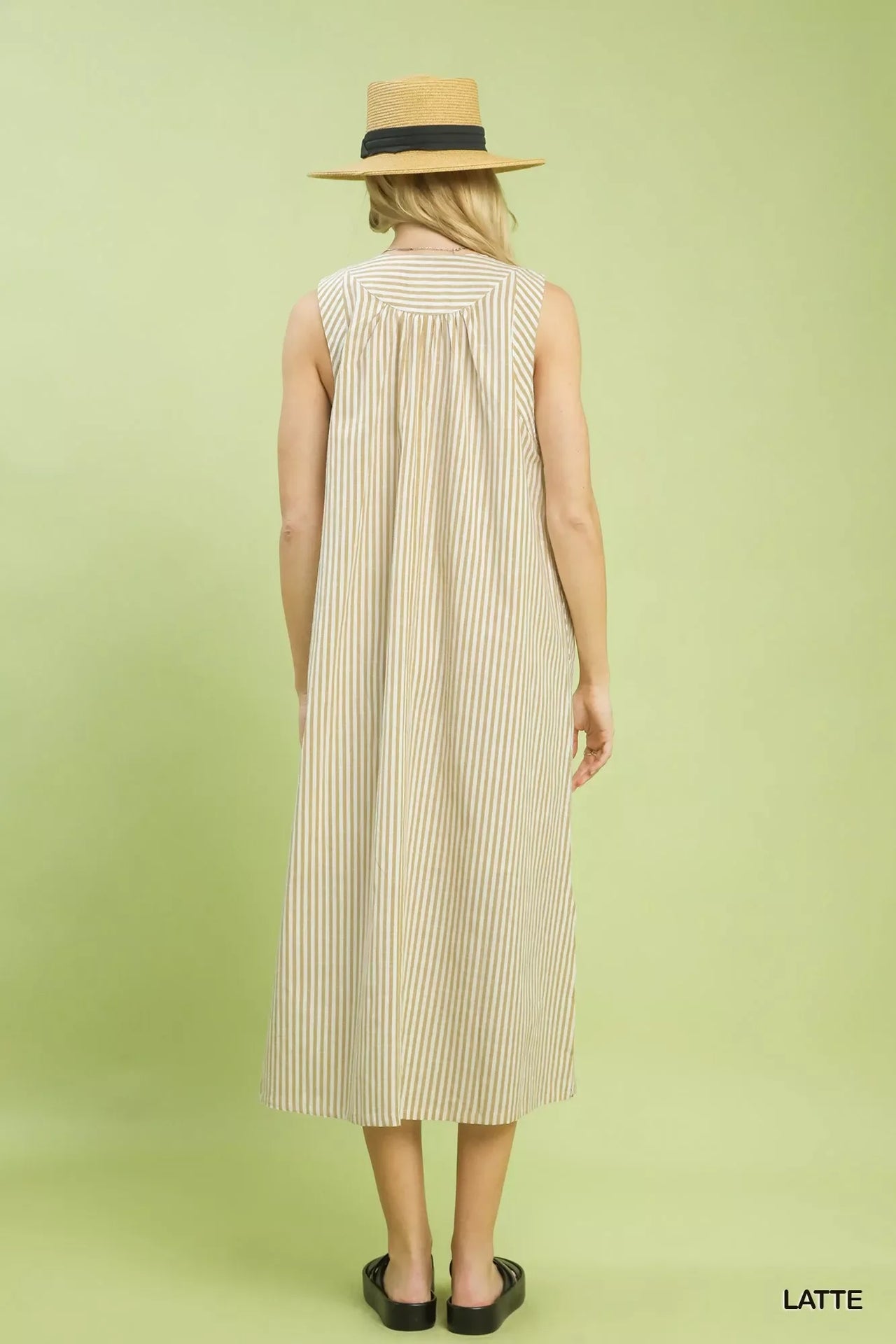 Umgee Chevron Stripe Sleeveless Midi Dress