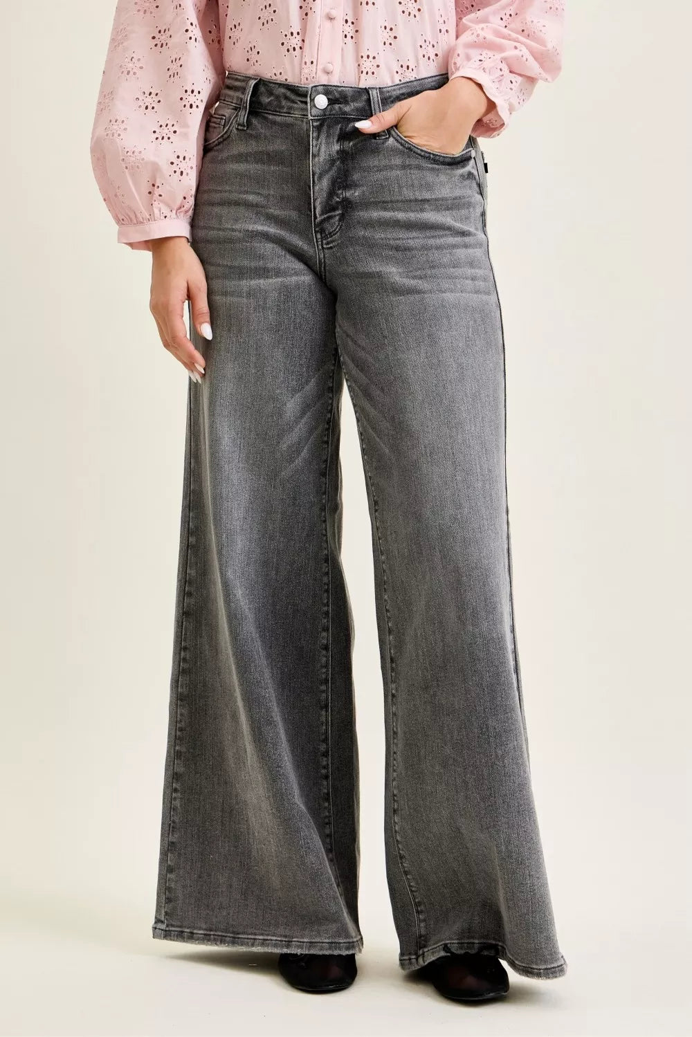 Judy Blue Mid Rise Palazzo Split Back Yoke