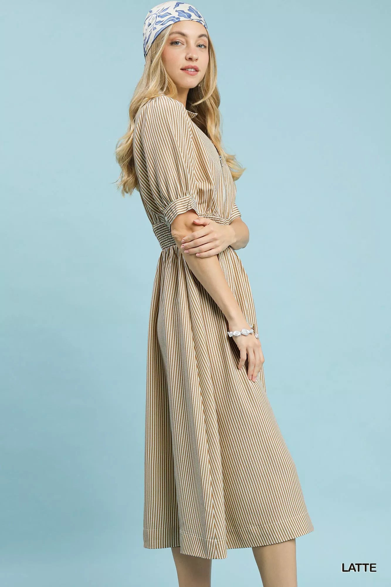 Umgee Striped Midi Dress with Front Zipper