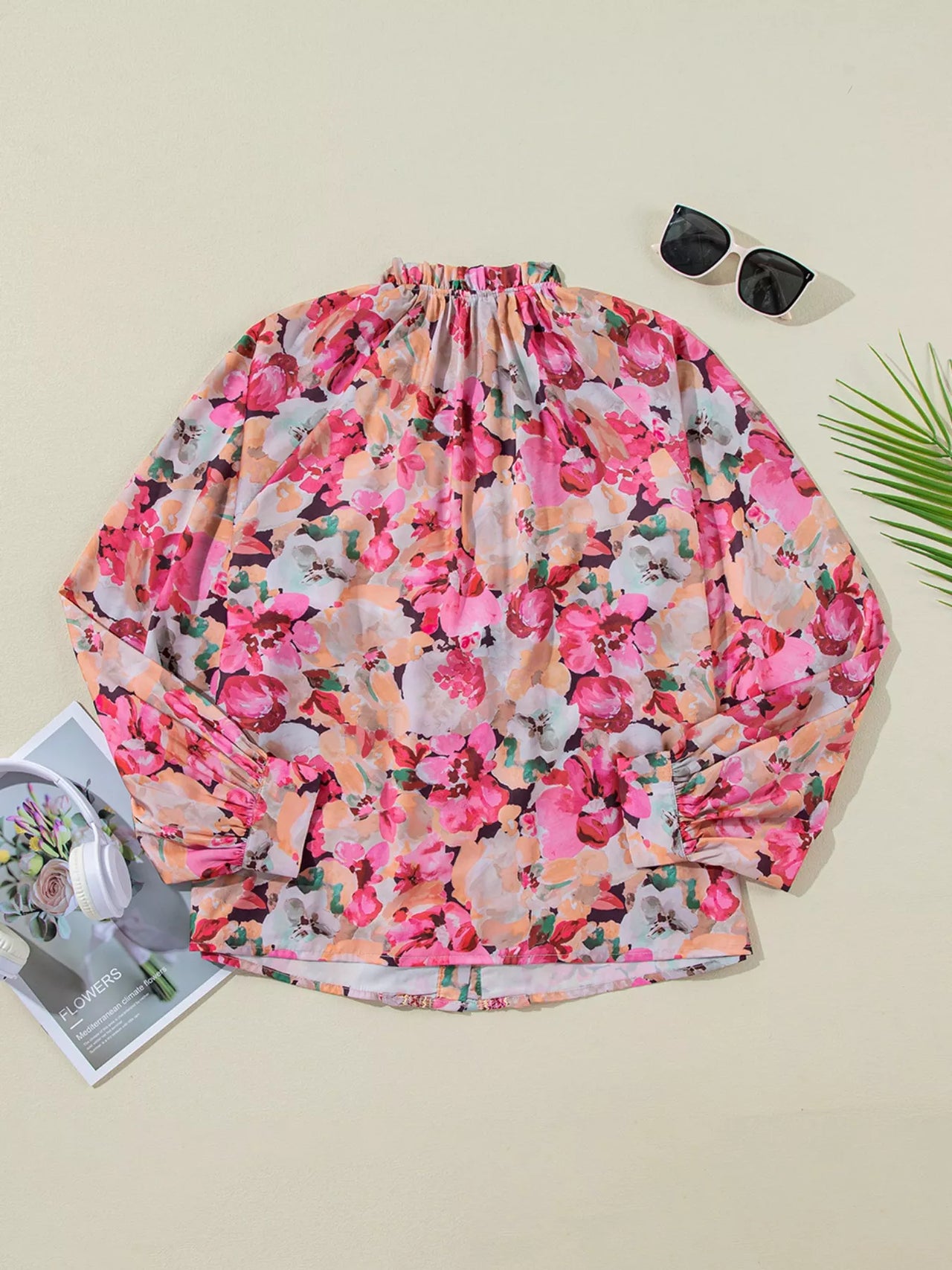 Floral Print Ruffle Trim Long Sleeve Shirt