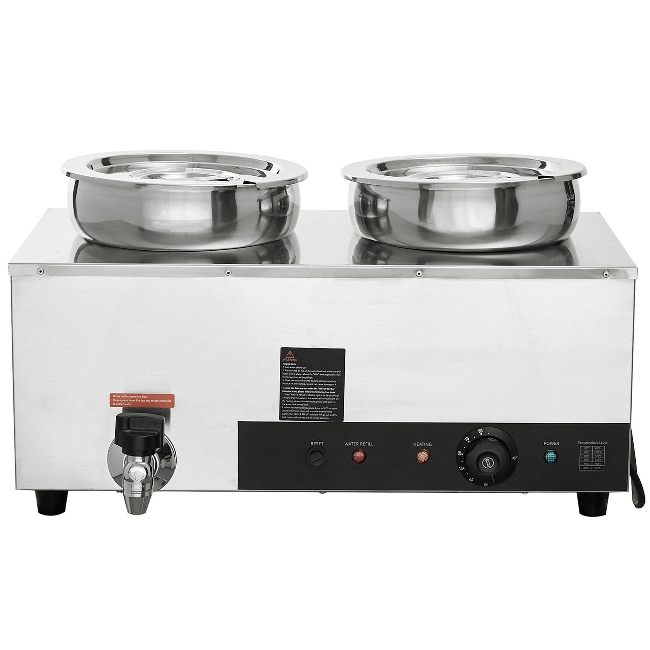 Electric Soup Warmer, Dual 7.4QT Stainless Steel Round Pot 86~185°F Adjustable Temp, 1200W Commercial Bain Marie with Anti-dry Burn and Reset Button, Soup Station for Restaurant, Buffet, Silver